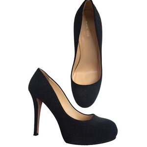 KATE SPADE Sparkly Black Dressy Evening Comfy Heels Pumps Classic 8 ITALY